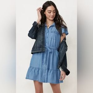 LC LAUREN CONRAD, Flounce-Sleeve Shirt Dress, Size Large. EUC.